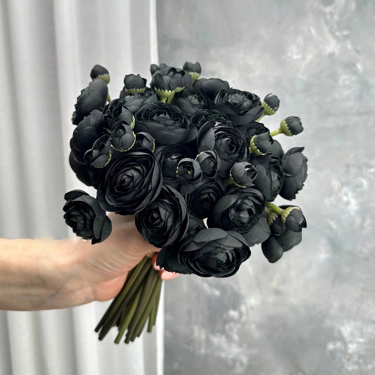 Dried Flower Bunch - Mini Hitam Ranunculus Bunga Sutra Buatan